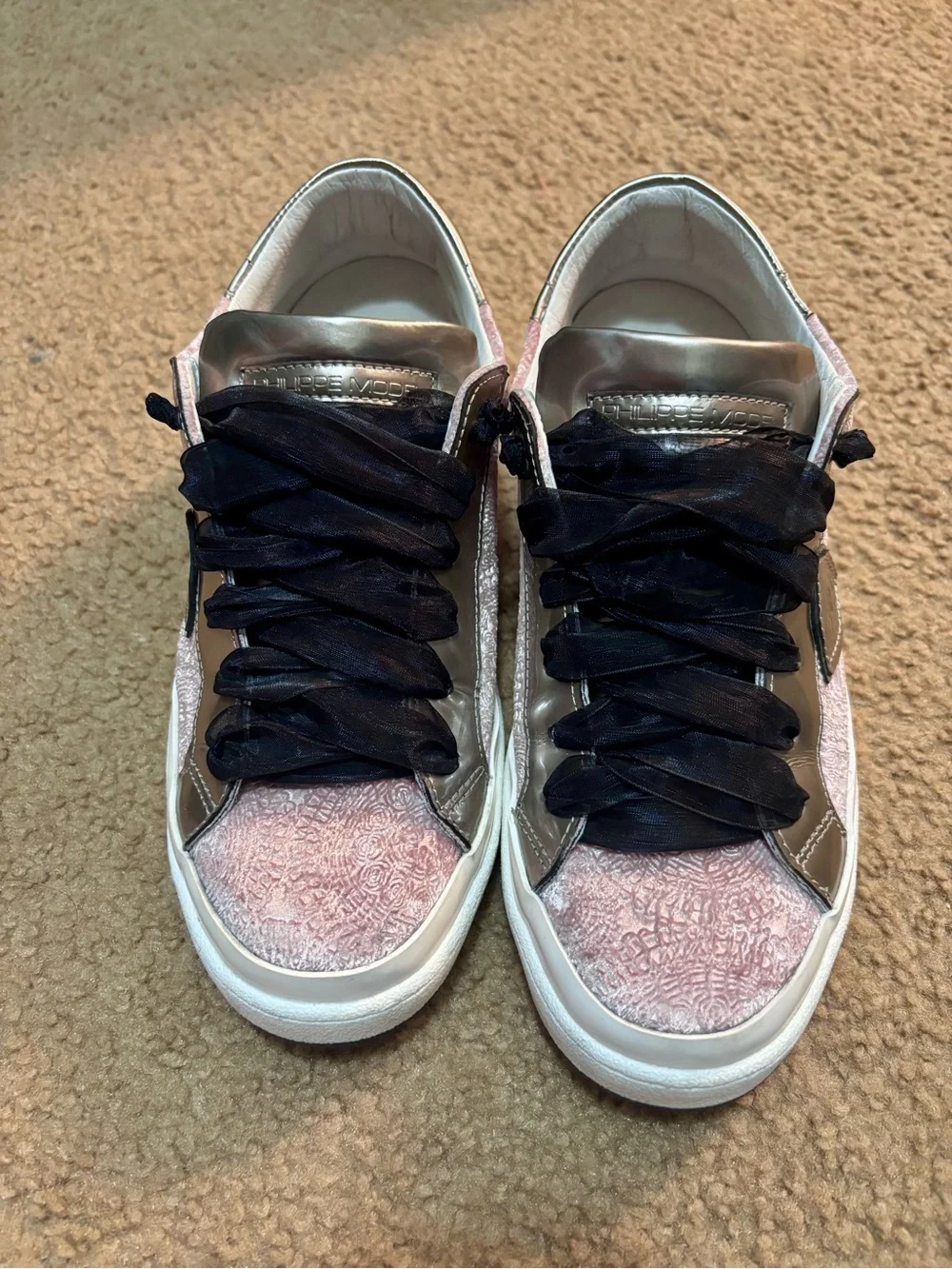 Philippe Model Blush Pink Metallic Accent Sneakers